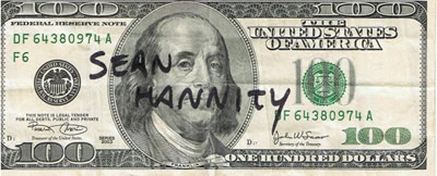 One hundred dollar bill signed by Seth MacFarlane with Sean Hannity's name on it